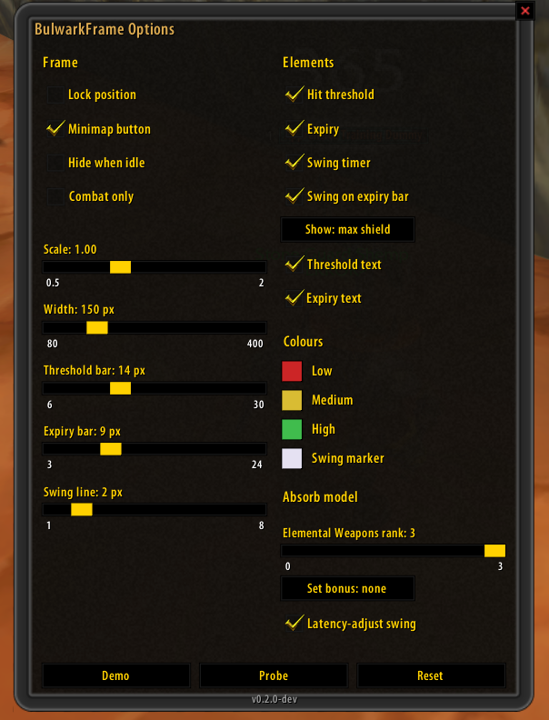 Options panel