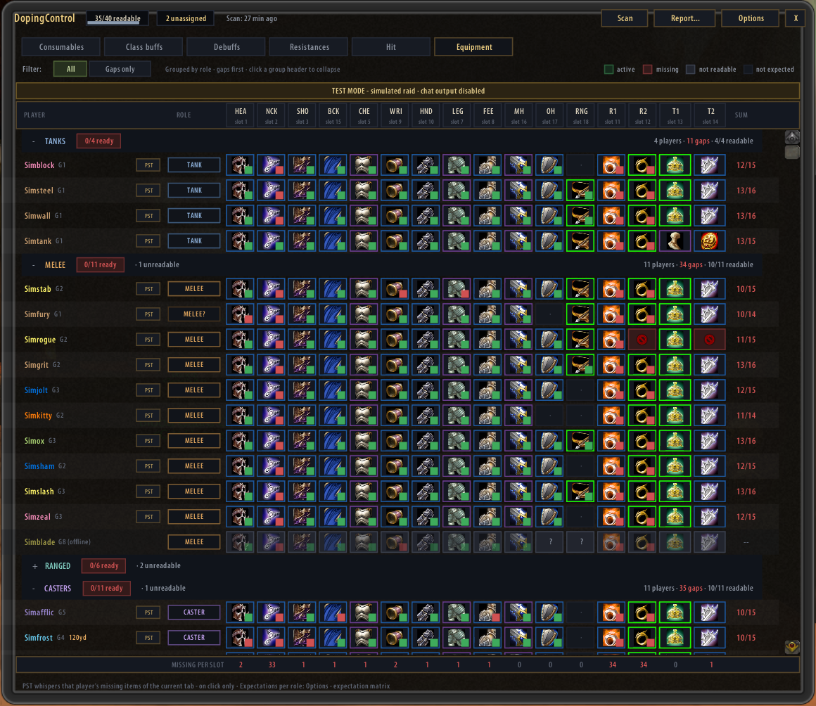 Equipment tab