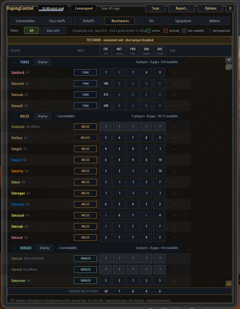 Resistances tab