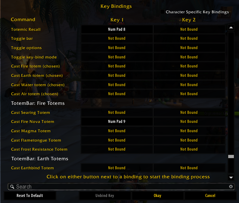 Esc menu key bindings section