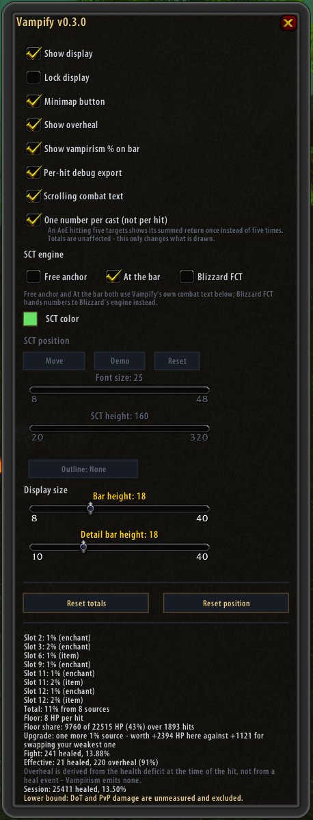 The options window